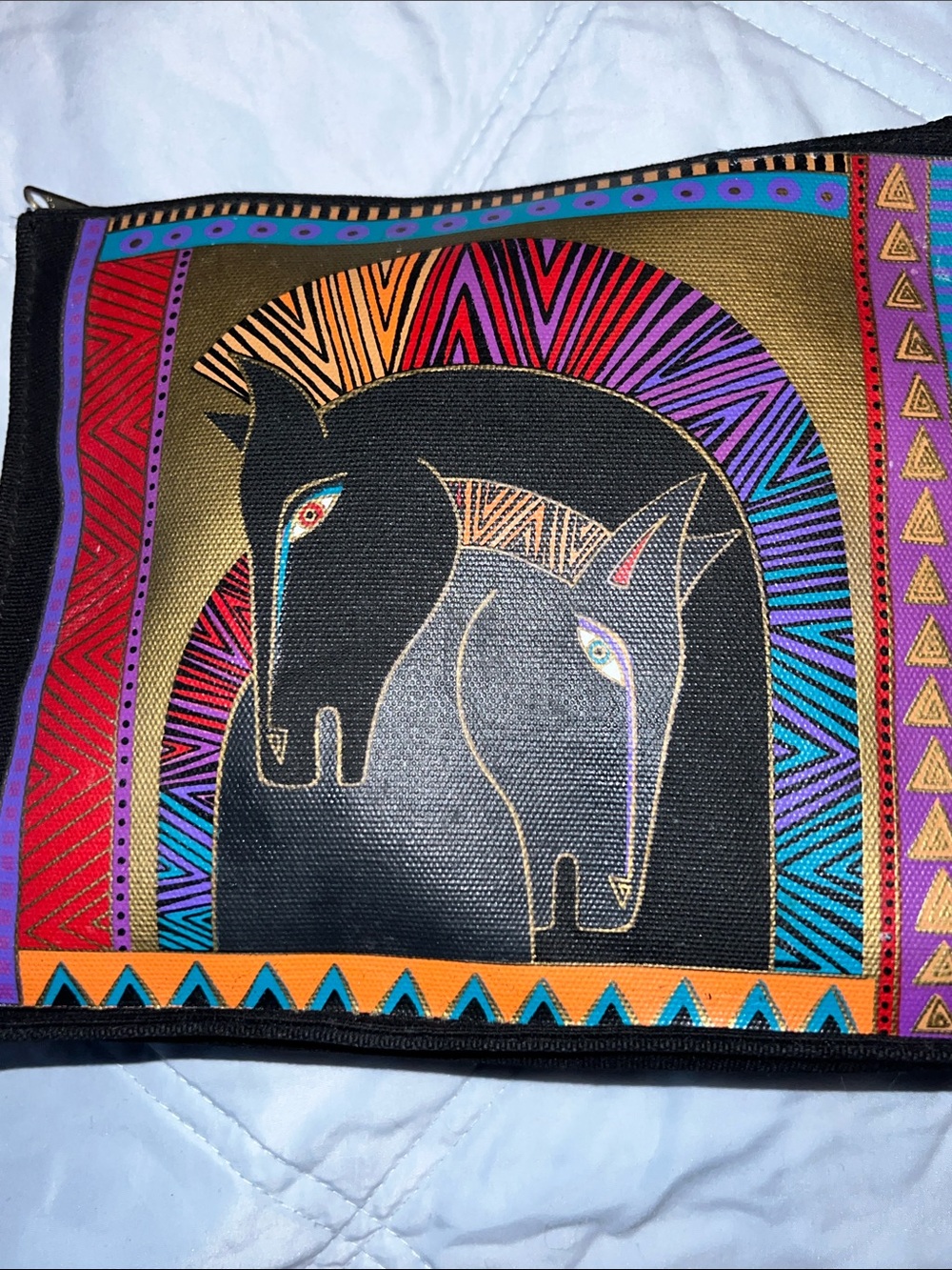 Laurel Burch Black Multicolor Horse Cosmetic Pouch - Picture 4 of 7